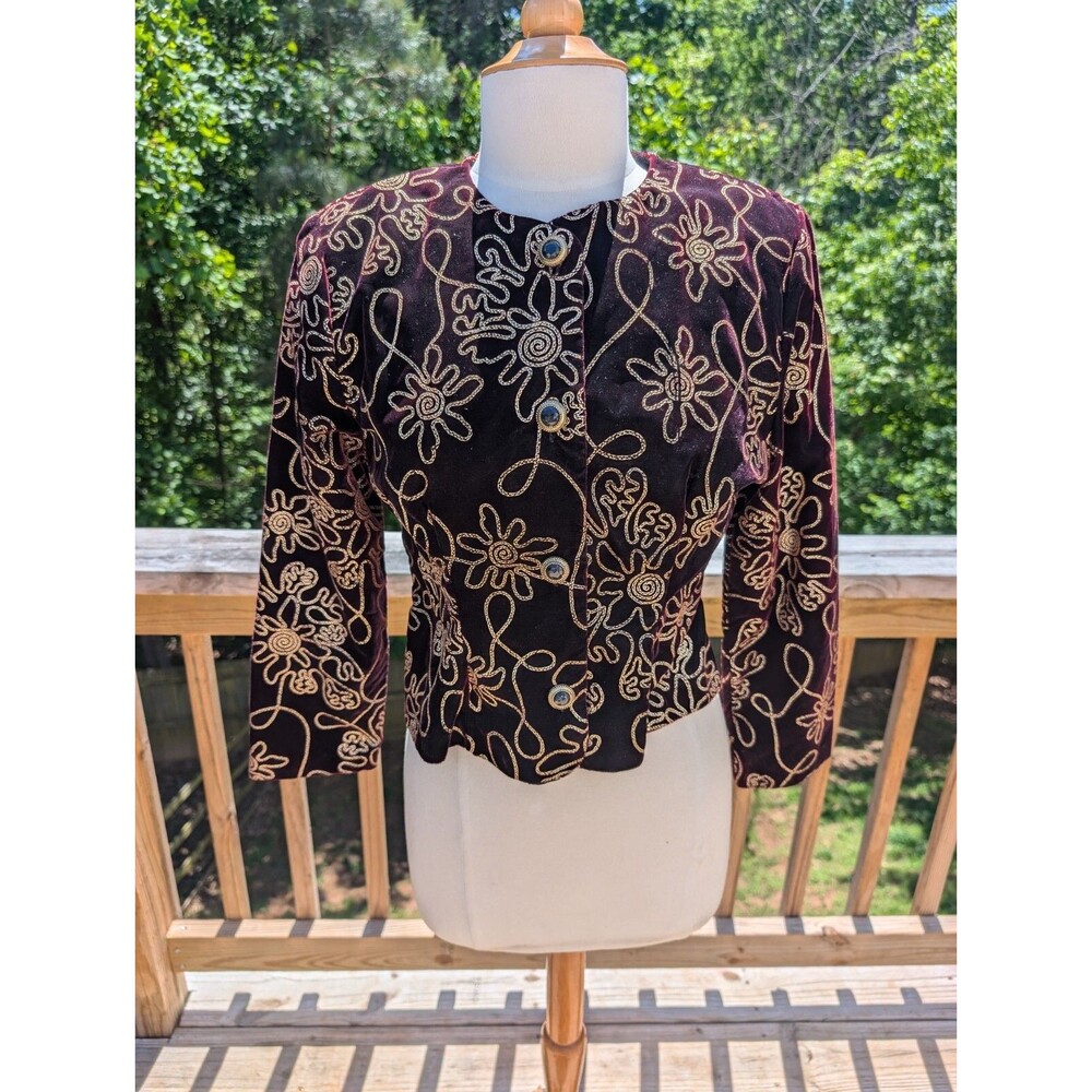 Vintage Velvet Jacket Buttons Embroidered Fancy Party Tres Paquette M USA